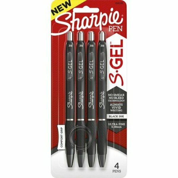 Newell Brands Pen, S-Gel, 0.38mm, 3-1/4inWx3/5inLx7-3/5inH, Black, 4PK SAN2141125